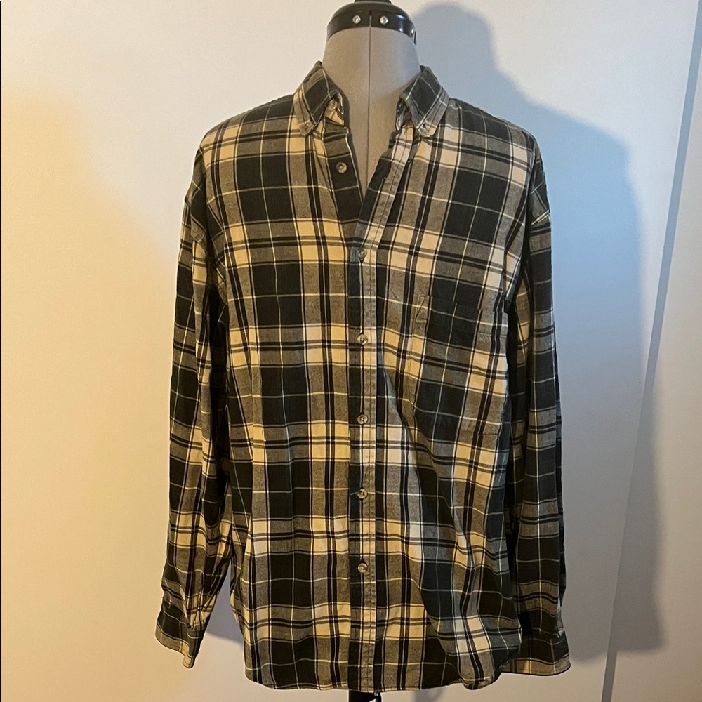 Faded Glory Men's Green and Cream Plaid Shirt